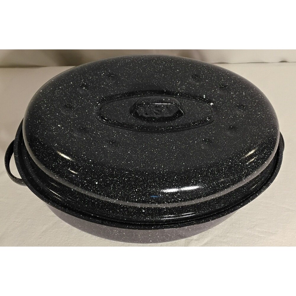 Vintage Cobalt Blue Graniteware Roaster 17" x 12" Enamelware Pot New Not Used